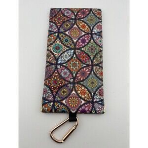 Squeeze Top Sunglasses Case Pouch Mandala Pattern with Carabiner Clip